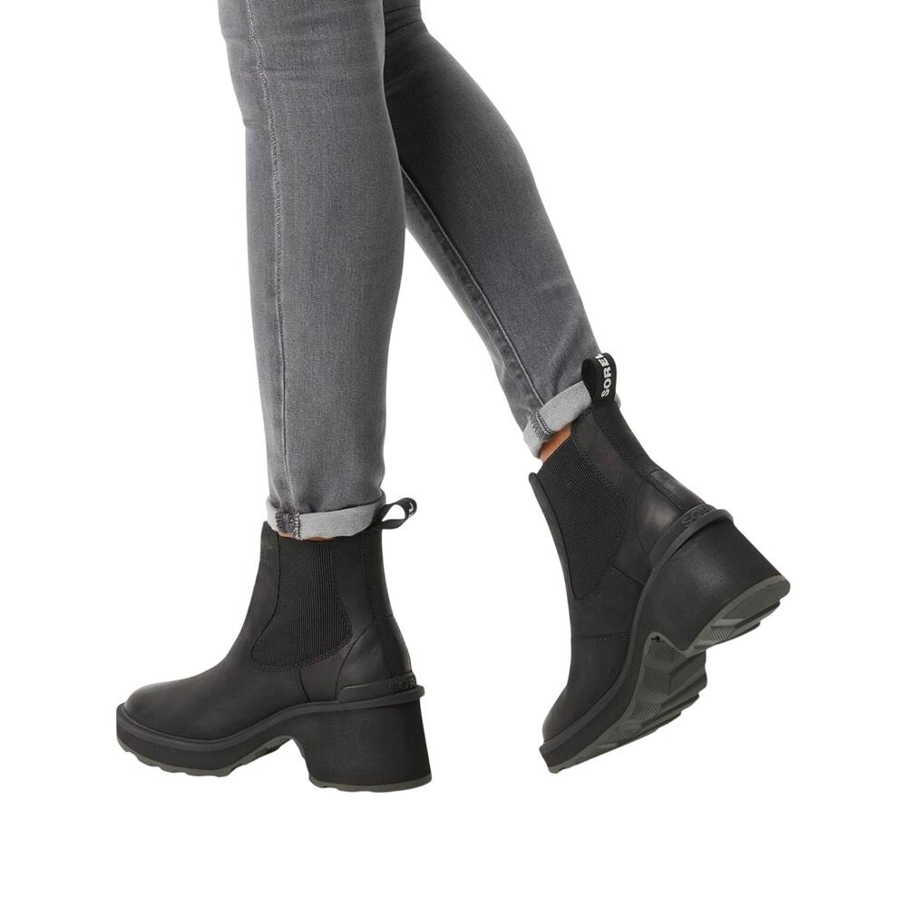 NEW Sorel Hi-Line Heel Chelsae Boots Waterproof Black Leather Women’s Size 7.5